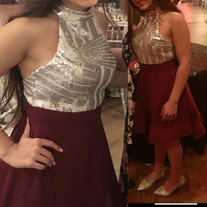 Short Sliver & Red Halter Top Dress